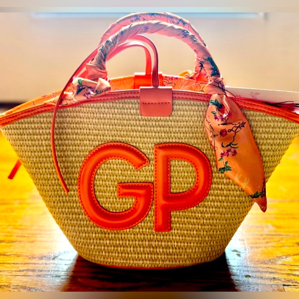 🌟🌟🌼NWT Gilda Paris NWT Tan and Orange Tote with Signature Monogram - Picture 6 of 10